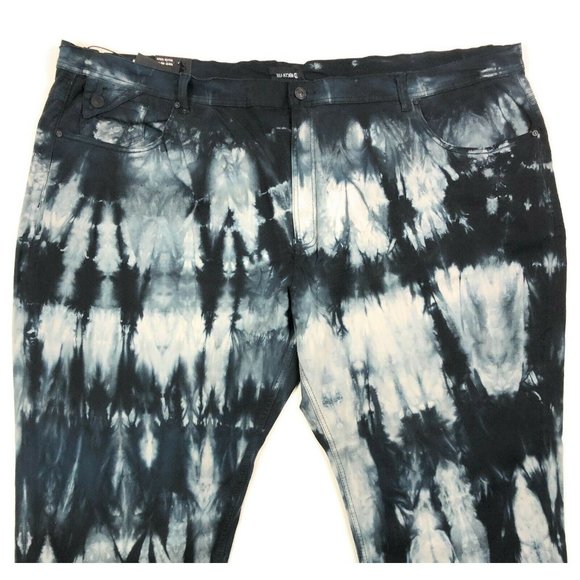 Makobi Mens 58x32 Black Acid Wash Tie Dye Straight Leg Casual Pants Flap Pockets - Picture 2 of 12
